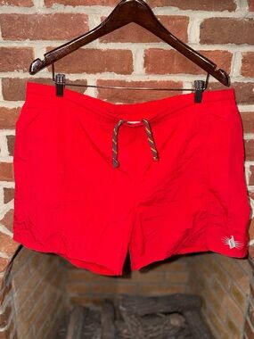 Vintage O’Brien Bright Red Swim Shorts with Multicolor Drawcord